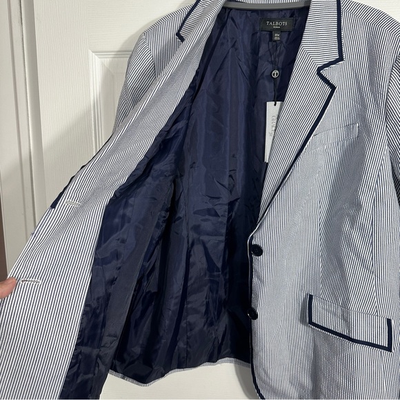 NEW Talbots size 20W seersucker blazer, blue/white, lined, cotton, nautical - Picture 11 of 13